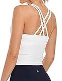 HeyNuts Longline Zeal Sports Bras for Women, Medium Impact Wirefree Yoga Bras Padded Workout Tank Tops Hawthorn Athletic Crop Tops White M
