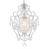 Modern Mini Chandelier,White Retro Crystal Light Fixtures Ceiling Mount 1 Light Small Crystal Chandeliers for Bedroom Elegant Crystal Hanging Lighting for Girls Room Dining Room Closet Kitchen Island