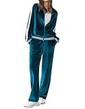 Ekouaer Women's Velvet Velor Tracksuits 2 Piece Lounge Outfits Zip Up Sweatshirt and Sweatpants with Pockets S-3XL(Blue,X-Large)