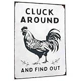 Funny Chicken Cluck Around and Find Out Tin Sign for Home Farmhouse Kitchen Garden Decor Signs Metal Tin Sign 8x12 Inch