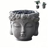SZBLYLXT Buddha Head Planter with Drainage Hole - Zen Flower Pot for Succulents, Unique Garden Farmhouse Decor, Home & Office Decor, Gift for Plant Lovers (Grey)