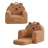 Kisdsa Toddler Chair,Sherpa Bear Kids Chair,Toddler Couch Fold Out,Children Reading Chair,Flip Out Kids Couch,Toddler Sofa Convertible for Age 1-3(Brown Bear)
