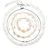 AGNURCADE 4pcs Puka Shell Necklaces Adjustable Natural Seashell Pearl Bead Choker Necklace Handmade Cowrie Shells Surfer Bracelet Hawaiian Summer Beach Boho Jewelry Set for Women Gifts