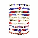 ARZASGO 10 Pack Game Day Bracelets for Women, Stackable Heishi Bracelets Clay Beaded Stretch Friendship Bracelets, Football Charm Bracelet Sport Fans Outfits Jewelry Gifts,Red&Blue