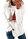 Dokotoo Womens Ladies Christmas Tree Sweatshirts Casual Long Sleeve Crewneck Christmas Tunic T Shirts Loose Fit Basic Pullover Tops Sweatshirts for Women 2024 Fashion Fall White Large