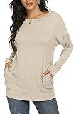 YSYOKOW Women Long Sleeve Shirts Casual Tops Dressy Blouses Fashion Tunic with Pockets(Beige, Small)