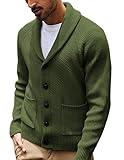 PJ PAUL JONES Men Cardigan Casual Shawl Collar Cardigans Knitted Cardigans with Buttons Army Green