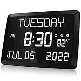 Raynic Digital Clock, 11.5" Large Display Digital Wall Clock,Adjustable Brightness Calendar Clock with Day and Date, Indoor Temperature, Snooze,12/24H, DST for Home, Office, Elderly