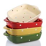 AVLA Set of 4 Ceramic Small Casserole Dishes, 7"x5" Porcelain Roasting Lasagna Pan, Individual Casserole Dishes Bakeware with Handle Rectangular Dish, Ceramic Baking Dish for Oven, 20 Oz, Polka Dot, Assorted Color