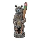 Standing Bear with Paddle Figurine – Rustic Cabin Lodge Decor for Home Office or Lake House – Faux Wood-Carved Style Resin Bear Statue – Forest Wildlife Gift for Outdoor Enthusiasts and Nature Lovers