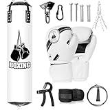 Hanging Punching Bag for Adults, 4ft PU Heavy Boxing Bag Set with 12oz Gloves, Heavy Bag for Boxing MMA Muay Thai Karate Kickboxing, Home Gym Training (Unfilled)