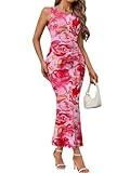 Trendy Queen Bodycon Maxi Dress 2025 Women Summer Spring Elegant Classy Vacation Clothes Outfit Floral Long Birthday Date Night Midi Fashion Party Club Sexy Ruched Wedding Guest Going out Dresses