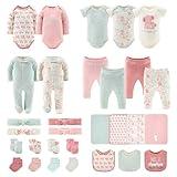 The Peanutshell Baby Layette Gift Set for Baby Girls - 30 Piece New Born Baby Girl Gift Set, Baby Clothes & Newborn Essentials Must Haves - Newborn Baby Girl Clothes 0-3 Months - Floral Elephant