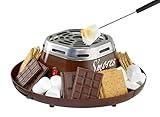 Nostalgia Tabletop Indoor Electric S'mores Maker - Smores Kit With Marshmallow Roasting Sticks and 4 Trays for Graham Crackers, Chocolate, and Marshmallows - Movie Night Supplies - Brown