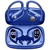 bmani Wireless Earbuds Bluetooth Headphones 48hrs Play Back Sport Earphones with LED Display Over-Ear Buds with Earhooks Built-in Mic Headset for Workout Blue