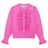 Girls Fall Uniform Sweater Mesh Ruffle Hot Pink Back to School Cardigan Size 6-7