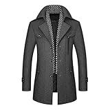 INVACHI Men's Wool Blend Coat Warm Winter Trench Coat with Detachable Soft Scarf Single Breasted Overcoat