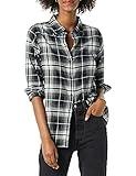 Amazon Essentials Women's Classic-Fit Long-Sleeve Lightweight Plaid Flannel Shirt, Black White Large Plaid, Large