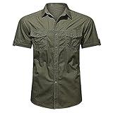 NP Men Spring Summer Cotton Short Sleeve Shirt Army Green