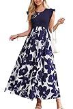 OUGES Women's Spring Dresses 2025 Fashion Outfits Crewneck Summer Maxi Dress Maternity Clothes with Pockets(Floral D,S)