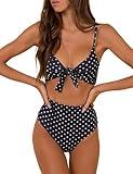 Blooming Jelly Womens High Waisted Bikini Set Two Piece Swimsuit Tie Knot Bathing Suits Swimwear 2025 (Large, Polka dot)