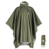 ANYOO Hooded Rain Poncho for Adults Waterproof Lightweight Rain Coats for Men Women Reusable Rain Jacket for Emergency Camping Outdoor Activities(Army Green) One Size