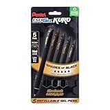 Pentel EnerGel Kuro Retractable Liquid Gel Pen, Shades of Black, 0.7mm tip, Assorted black ink, Pack of 5 pens (BL437PF5MA)