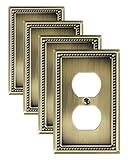 TREEWELL 4-Pack Duplex Outlet Cover Plate, Antique Brass Metal Wall Plates for Electrical Outlets, 1 Gang Receptacle Cover, Pearls Decorative Switch Plates and Outlet Covers