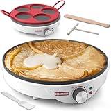 SugarWhisk Crepe Maker Electric, Crepe Pan 12 Inch with 5 X 4” Silicone Molds, Pancake Maker Machine for Pancakes & Tortilla & Fried Eggs, Batter Spreader & Spatula Included, White