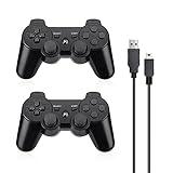 Powerextra Wireless Controller Compatible with PS3, 2 Pack High Performance Gaming Controller with Upgraded Joystick for Play-Station 3 (Black)