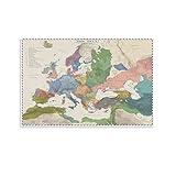 Medieval Europe 13th Century Vintage Map Poster Canvas Art Posters and Home Bedroom Decor Posters, Room Aesthetics Decorative Paintings 24x36inch(60x90cm)