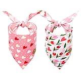 CROWNED BEAUTY Valentines Day Dog Bandanas Reversible Large 2 Pack, Floral Heart Set, Pink Buffalo Plaid Adjustable Triangle Scarves for Dogs Girl Boy Pets DB87-L