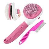 Cat Brush for Shedding and Grooming, Pet Self Cleaning Slicker Brush with Cat Hair Comb by KALAMANDA(Pink)