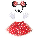 Humairc Mouse Costume Kit incl. Red Tutu Skirt 4 Layers, Mouse Ear Headband, 2 White Gloves, 1 Black Nose - Cosplay Costumes for Girls Fancy Dress for Women