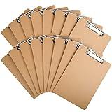 Happyhapi 16 Pack Clipboards Letter Size 9" x 12.5" Eco-Friendly Wood Clip Boards Hardboard for A4 Paper Low Profile Clip for Office, School, Classroom Supplies, Hospital, Traveling, Party, Brown