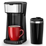 Personal Single Serve Coffee Maker - Quick Brew with Grounds and Tea Bags (Not Compatible with K-Cups), Includes 14oz Travel Mug, One-Touch Operation