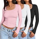 AUTOMET 3 Pack Womens Long Sleeve Shirts Fall Fashion Crop Tops Basic Layer Slim Fit Y2K Clothes Black White Pink S