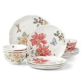 Lenox Butterfly Meadow Holiday 12-Piece Dinnerware Set, 16.60 LB, Red & Green