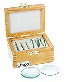 Eisco - 6pc Glass Lens Set, 50mm Diameter, Double Convex, Double Concave, Plano Convex, Plano Concave, Concave-Convex Lenses, Optics Kit for Physics Education, Wooden Storage Case Included