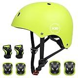 XJD Kids Bike Helmet,Multi-Sport Protective Gear Set for 3-5-8-14 Years Boys Girls with Knee and Elbow Pads Wrist Guards fit Roller Skates,Cycling,Skateboarding,Skating Scooter (Yellow, Small)