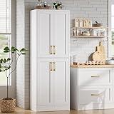 Homzbesy Pantry - Kitchen Pantry Cabinet with 4 Doors and Adjustable Shelves, Tall White Cabinet Freestanding Storage Cupboard for Dining Room Living Room, Laundry, Bathroom