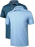 Nadirknit 2 Pack Men’s Golf Polo Shirts Striped Moisture Wicking Short Sleeve Performance Quick Dry Casual Tennis Golf 2XL