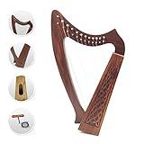 12 Strings Harp Irish Celtic Highland Solid Rosewood Naturl shape Nylon Lever Tuning Key Extra Set included 18" inches tall Roseback