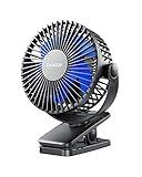 Gaiatop Portable Clip on Fan Battery Operated, Small Powerful USB Desk Fan, 3 Speed Quiet Rechargeable Mini Table Fan, 360° Rotate Personal Cooling Fan for Home Office Stroller Camping Black Blue