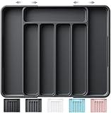 Kitsure Silverware Organizer - Adjustable Kitchen Drawer Organizer, Utensil Organizer, Cutlery Tray for Classified Storage, Versatile Kitchen Organizer, 12.13" × 1.54" × 8.07"~13.90", Black