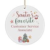 Santa's Favorite Customer Service Associate Ornament for Happy New Year Merry Xmas Friend Coworker Office Party Decor Circle 2024 2025 2026 Cartoon Design Ceramic