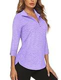 Cucuchy Style Plus Size Golf Shirts for Women,SPF 50+ 1/4 Zip Workout Shirts Loose Fit Moisture Wicking Athletic T-Shirts Fitness Clothes Tennis Camping Outdoors Purple 2XL