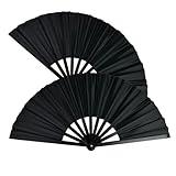 IRWORHDR 2 Pack 13 Inch Black Clack Popping Line Dancing Fans, Large Foldable Hand Fan Make Loud Clack Sound for Dance, Electronic Music Events, Celebrations, Performances