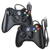 Dinosoo 2 Pack Replacement for Xbox 360 Controller Wired, PC Controller Compatible with Microsoft Xbox 360 & Slim/PC, with Upgraded Joystick, Double Shock, Voice Function Black