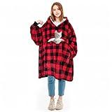 Solaris Oversized Wearable Blanket Hoodie with Pet Pocket, Warm Super Soft Cozy Sherpa Sweatshirt Hoodie for Women Men, Best Gift for Your Loves, Red Plaid